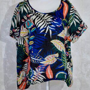 C&C California Women's XXL Tropical Print Tunic Blouse - Black Multi-Color Palm